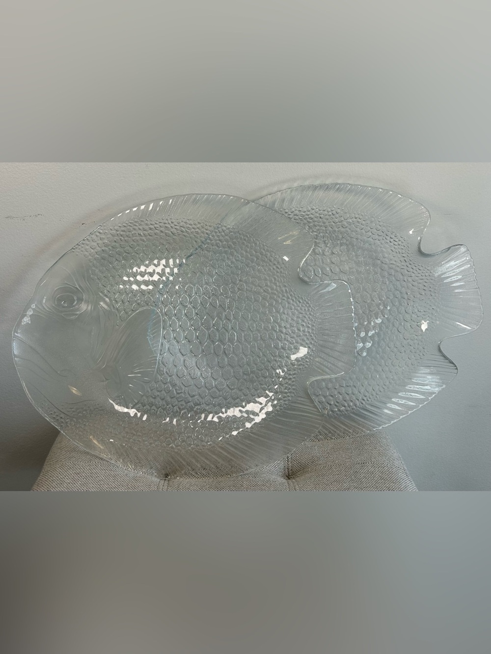 Set Of 2 Vintage Arcoroc Fish Plate Tray Les Poisson Clear Glass 10 1/4" France